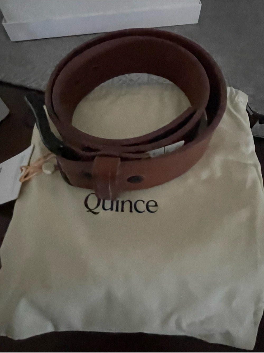 Quince Tan Leather Belt with Dark Metal Buckle